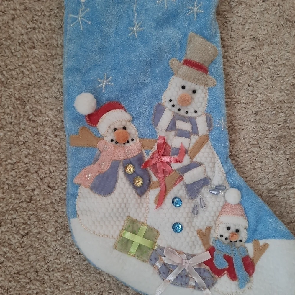 NWOT Crystal Snow decorative Christmas holiday winter snowmen hanging stocking